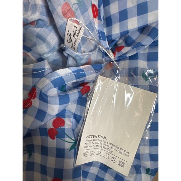 NEW Gingham Plaid Cherry Print Pink Dress Large Twee Kawaii Kidcore Cute Cutey - Picture 7 of 7